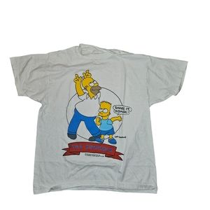 Vintage 1990 Dancing Bart and Homer Simpson Single Stitch L Shirt White